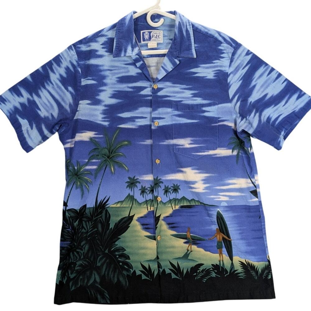 Vintage RJC Ltd Hawaiian shirt Mens Large Button Front Surfing Beach Made in USA